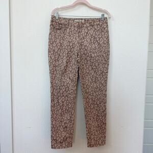 Boston Proper Printed Slim Straight Pants Taupe Beige Size 8 Cotton Blend